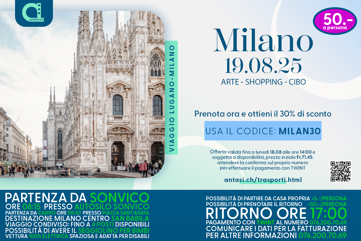 Promo viaggio Lugano ↔ Milano 19/08/25 – ANTASI